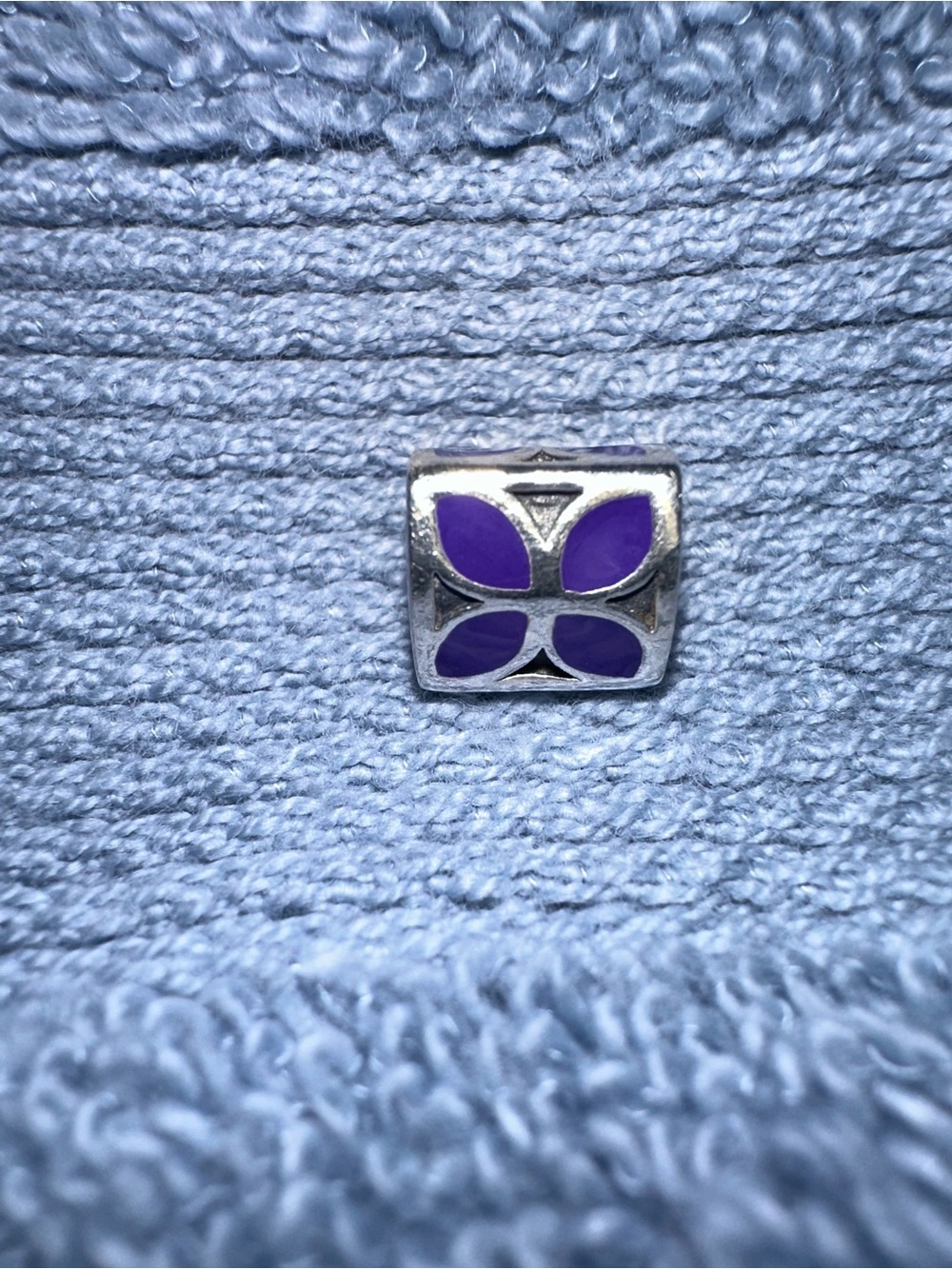 PANDORA Purple Enamel Sterling Silver Floral Charm